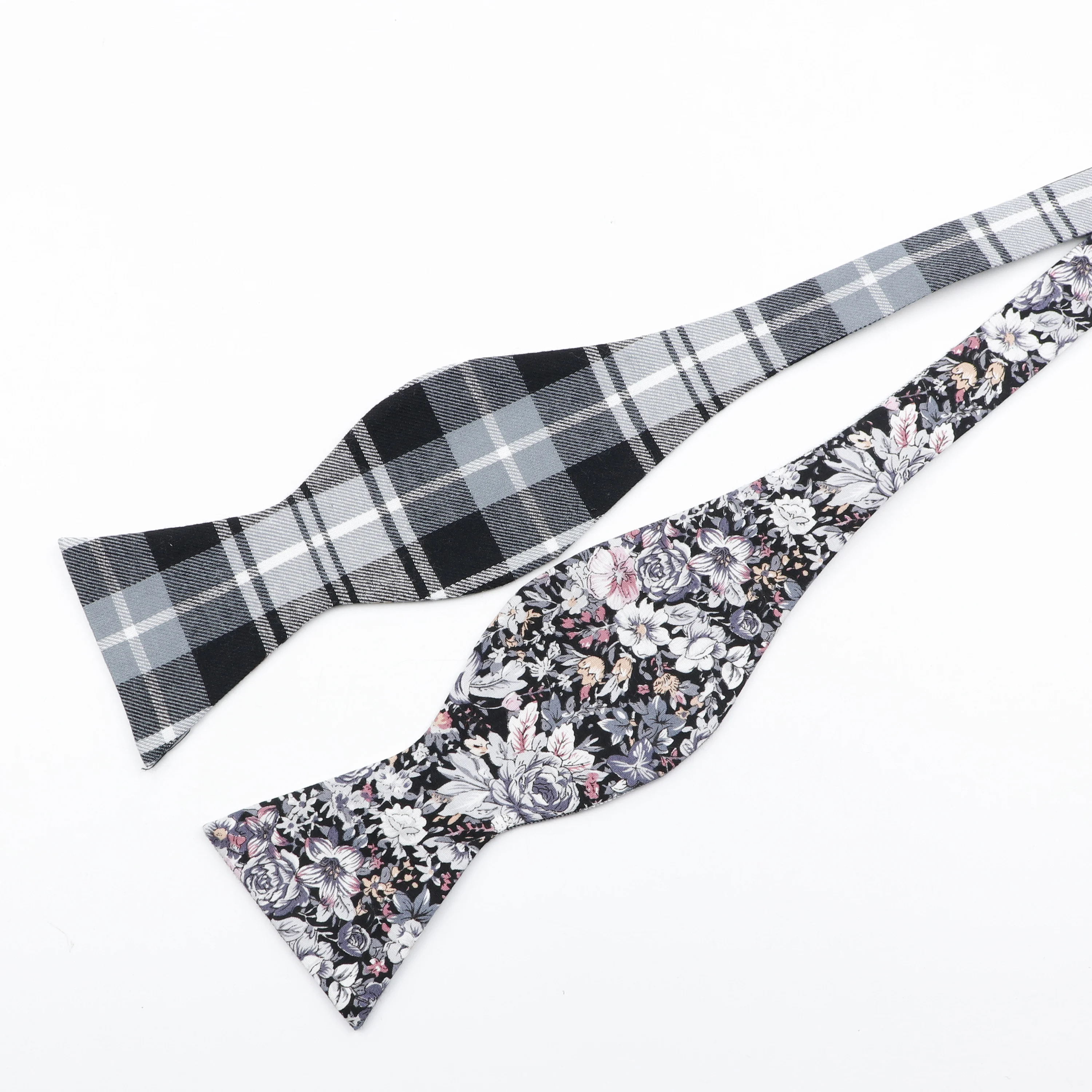 New Fashion Two-Color Adjustable Self Bow Tie Men\'s 100% Cotton Dot Floral Solid Butterfly Wedding Party Double Sides Available