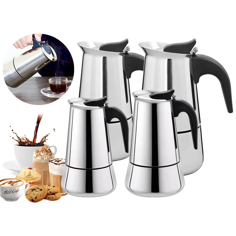 100 ml/200 ml/300 ml/450 ml Tragbare Espresso Kaffeemaschine Moka Topf Edelstahl Kaffee Brewer Wasserkocher Topf für Pro Barista