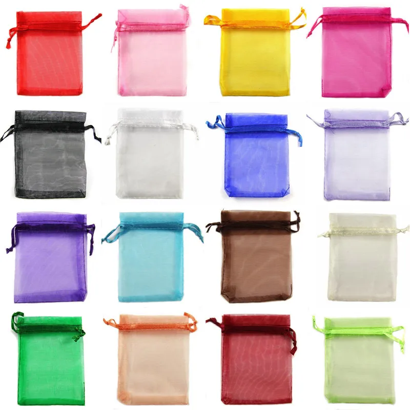 100pcs 7x9 9x12 10x15 13x18CM Organza Gift Bags Jewelry Packaging Bags Wedding Party Decoration Drawable Bags Gift Pouches White