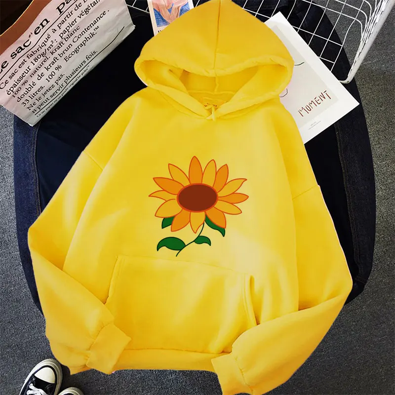 Kỳ Quan Trứng Ưu Tiên Kawaii Áo Hoodie Thẩm Mỹ Hoa Mặt Trời Bỏ Túi Cùng Đoạn Dáng Rộng Quần Tây Anime Hoạt Hình Dễ Thương Khoác Hoodie