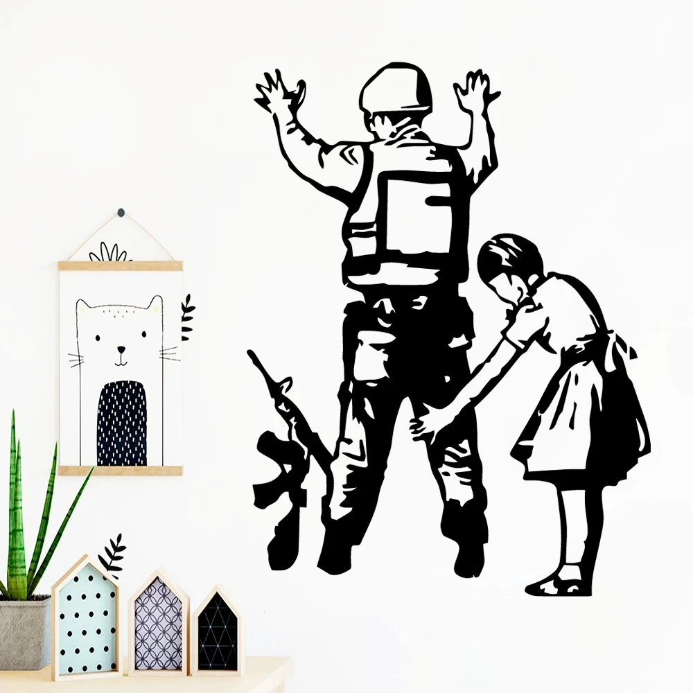 

Banksy Sticker Girl and Soldier Sticker Vinyl Wallpaper For Baby Room Wall Decals Sticker Bedroom Banksy Vinilo