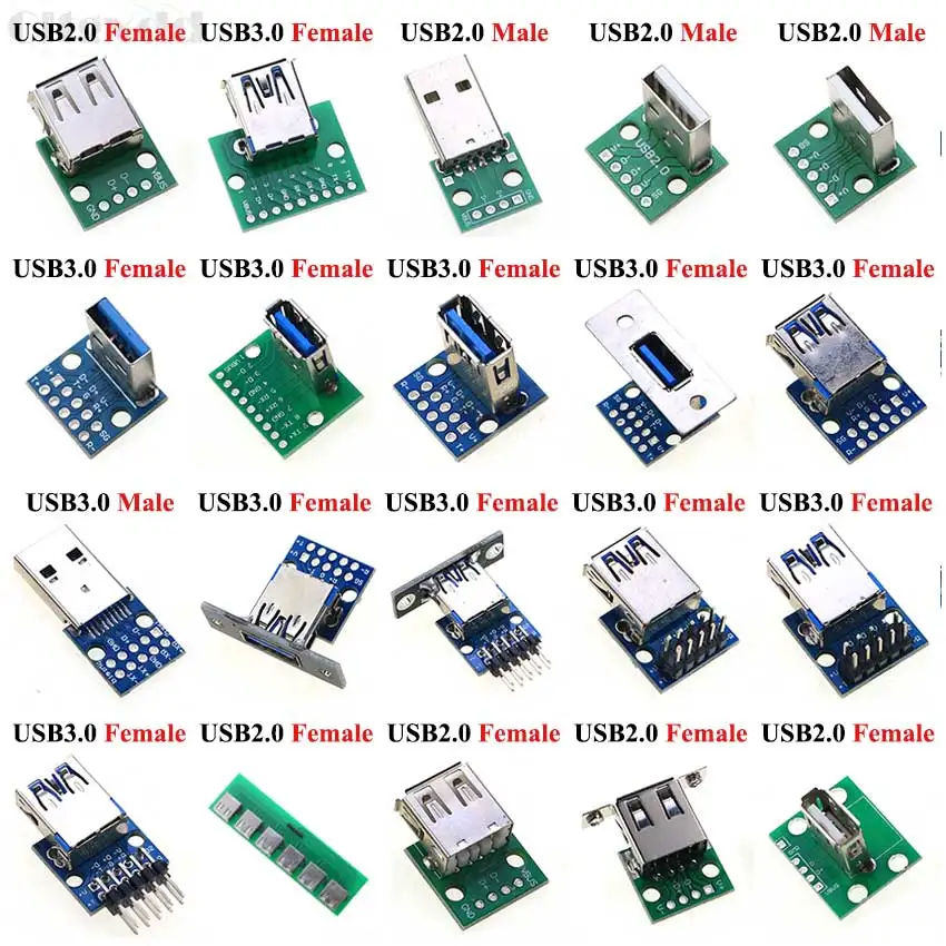Cltgxdd 1PCS Typ A Męskie żeńskie złącze USB do DIP 2.54mm PCB Złącze USB 2.0 3.0 PCB Gniazdo USB PCB Złącze USB