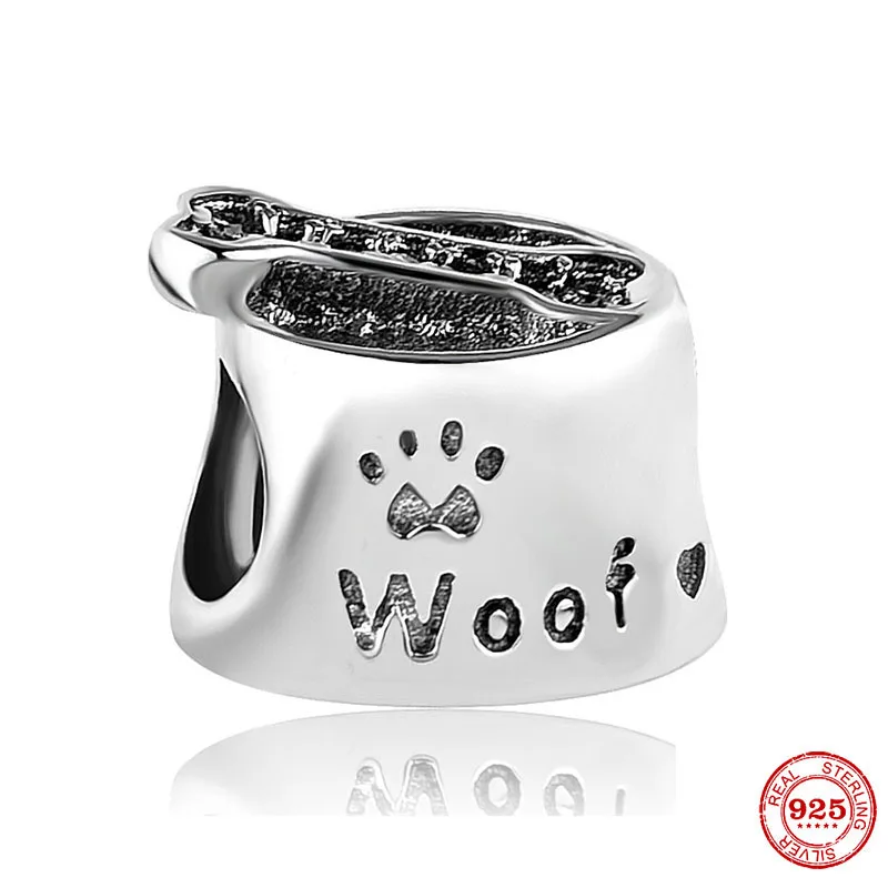 New 925 Sterling Silver Pet Dog Footprint Bone Bowl Charm Beads Fit Original Pandora Bracelet DIY Silver 925 Jewelry Making