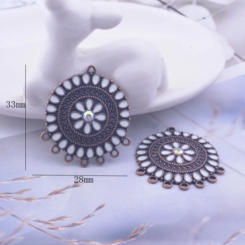 12 Stück 28*33mm Antik-Kupfer Emaille Ohrring-Verbinder Runde Metalllegierung Sieben-Loch-Verbinder DIY Ohrring-Zubehör – Detail 7