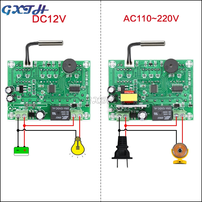 220V 12V 10A Digital Thermostat Three-display Multi-function Temperature Controller Temperature Control Switch -19~99 Degrees