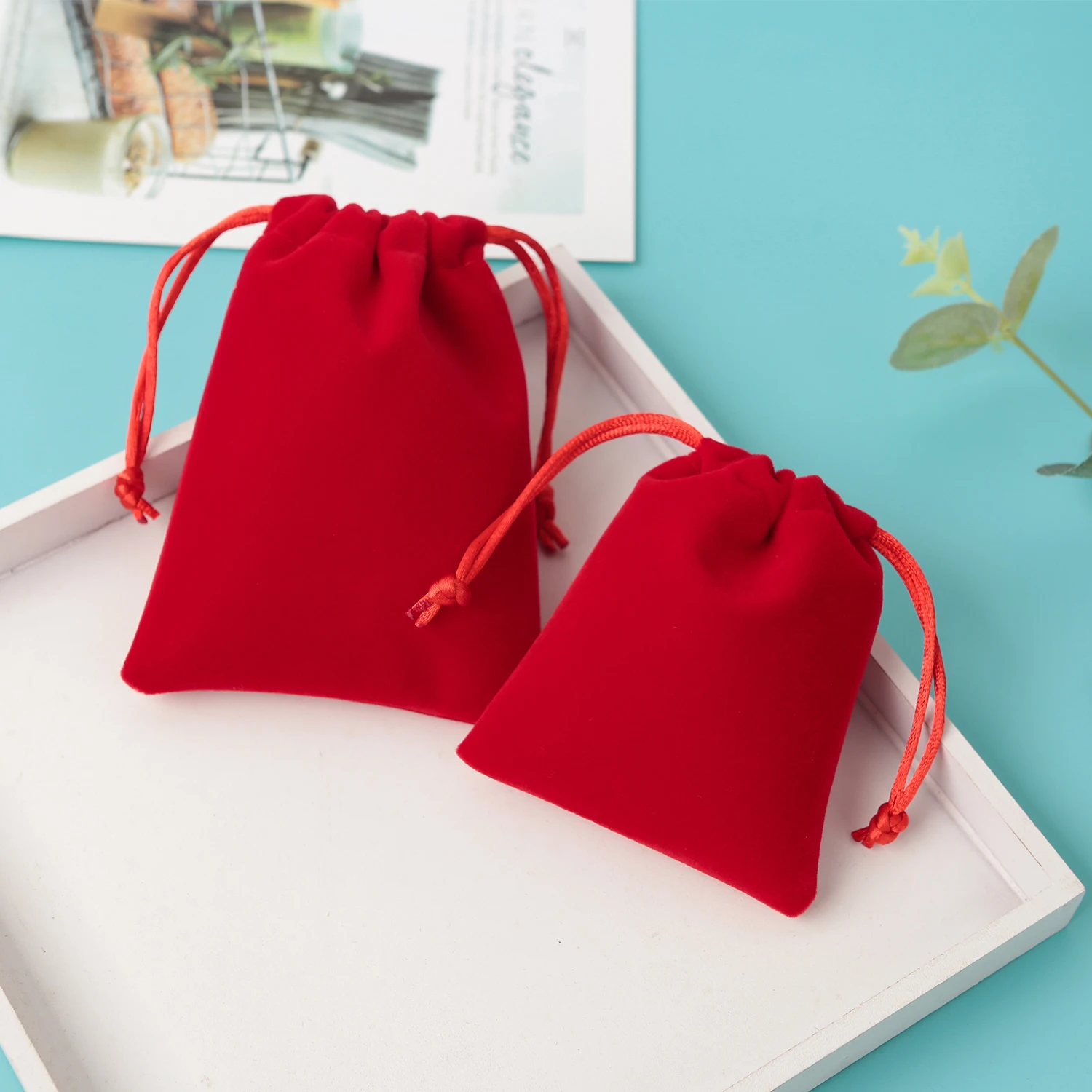 100pcs Custom Logo Jewelry Packaging Pouches Personalized Small Wedding Party Candy Christmas Party Velvet Drawstring Gift Bag