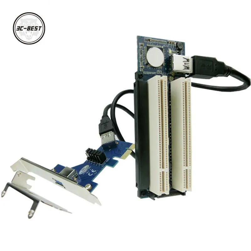 PCIe x1 x4 x8 x16 to Dual PCI slots adapter pci express to 2 pci card With USB 3.0 Extender Cable for serial parallel sound card