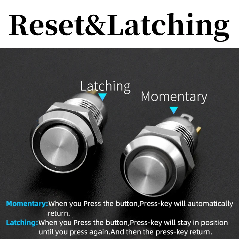 8mm Waterproof Metal Push Button Switch LED Light Self-locking/Latching Self-reset/Momentary 3V 6V 12V 24V 36V 48V 110V 220V