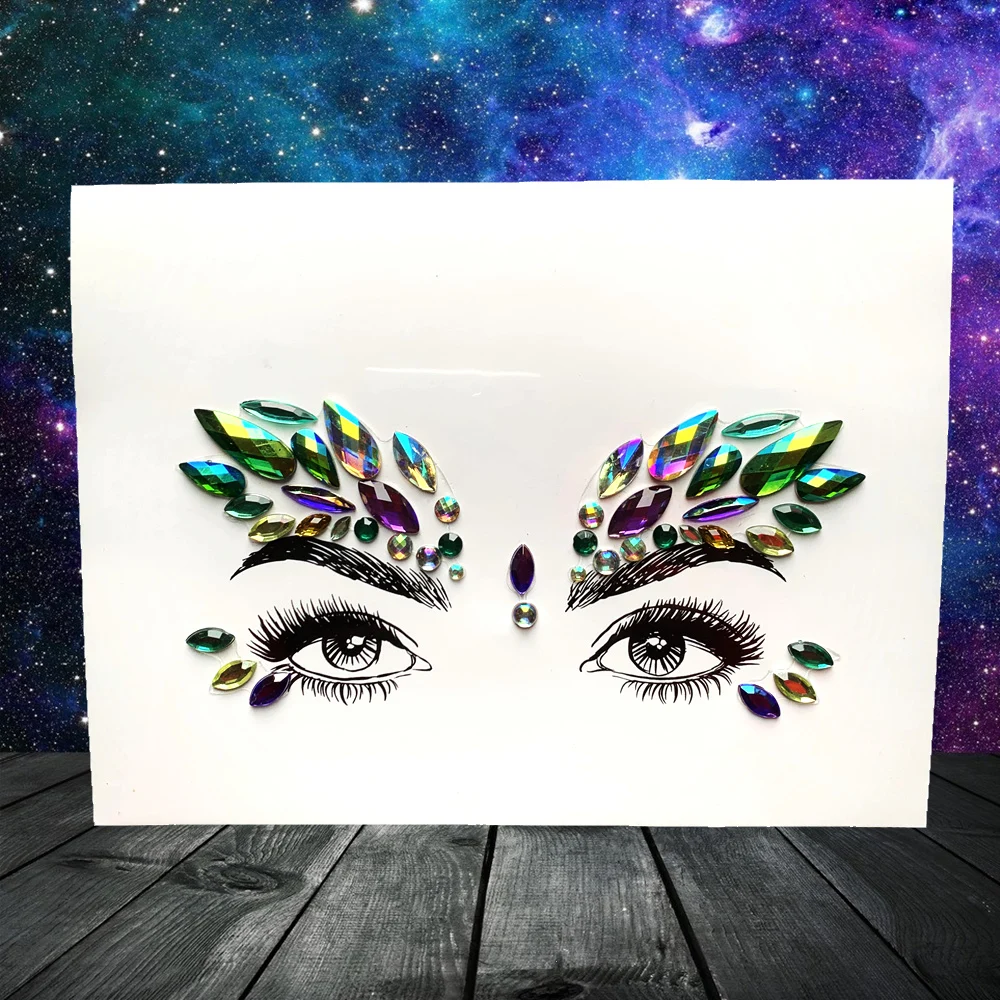 Colorful Face Sticker Flash Eyes Gem Decoration Tribal Style Acrylic Resin Drill Eye Tattoo Sticker For Party Bride Performance