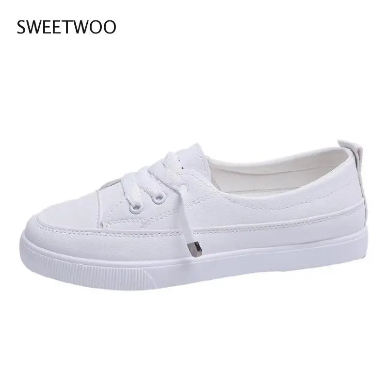 2021 Low platform sneakers women shoes female pu leather Walking sneakers Loafers White flat slip on casual shoes