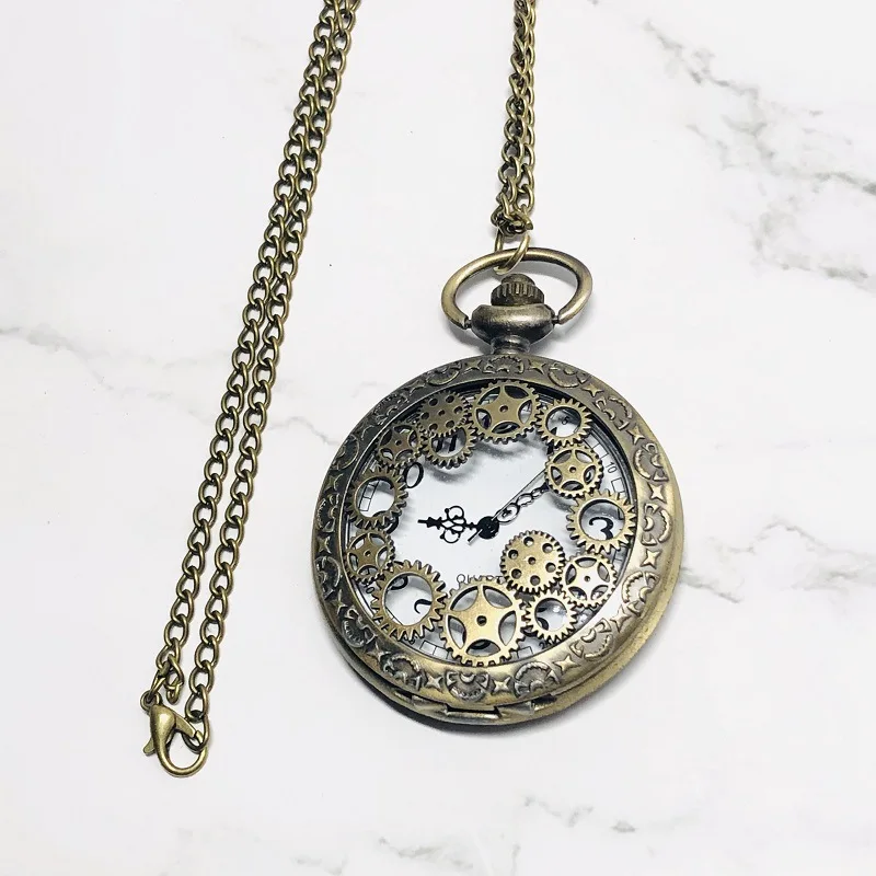 Vintage bronzen steampunk quartz zakhorloge holle pirates of the Caribbean schedel horror riem ketting hanger heren ketting