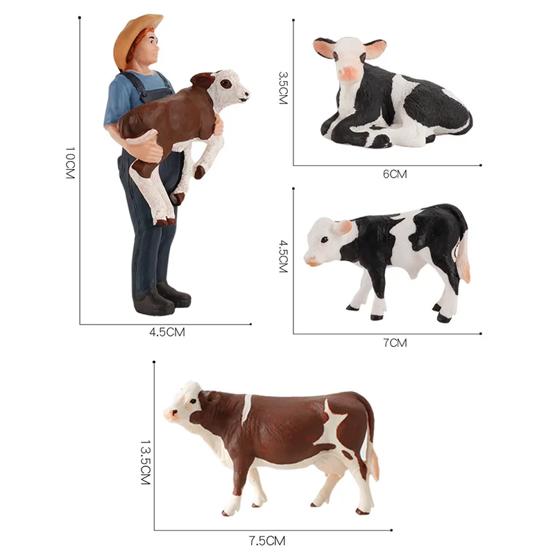 Farm Kawaii Simulation Mini Milk Cow Cattle Bull Calf Plastic Animal Model Figurine Toy Figures Home Decor Gift for Kids