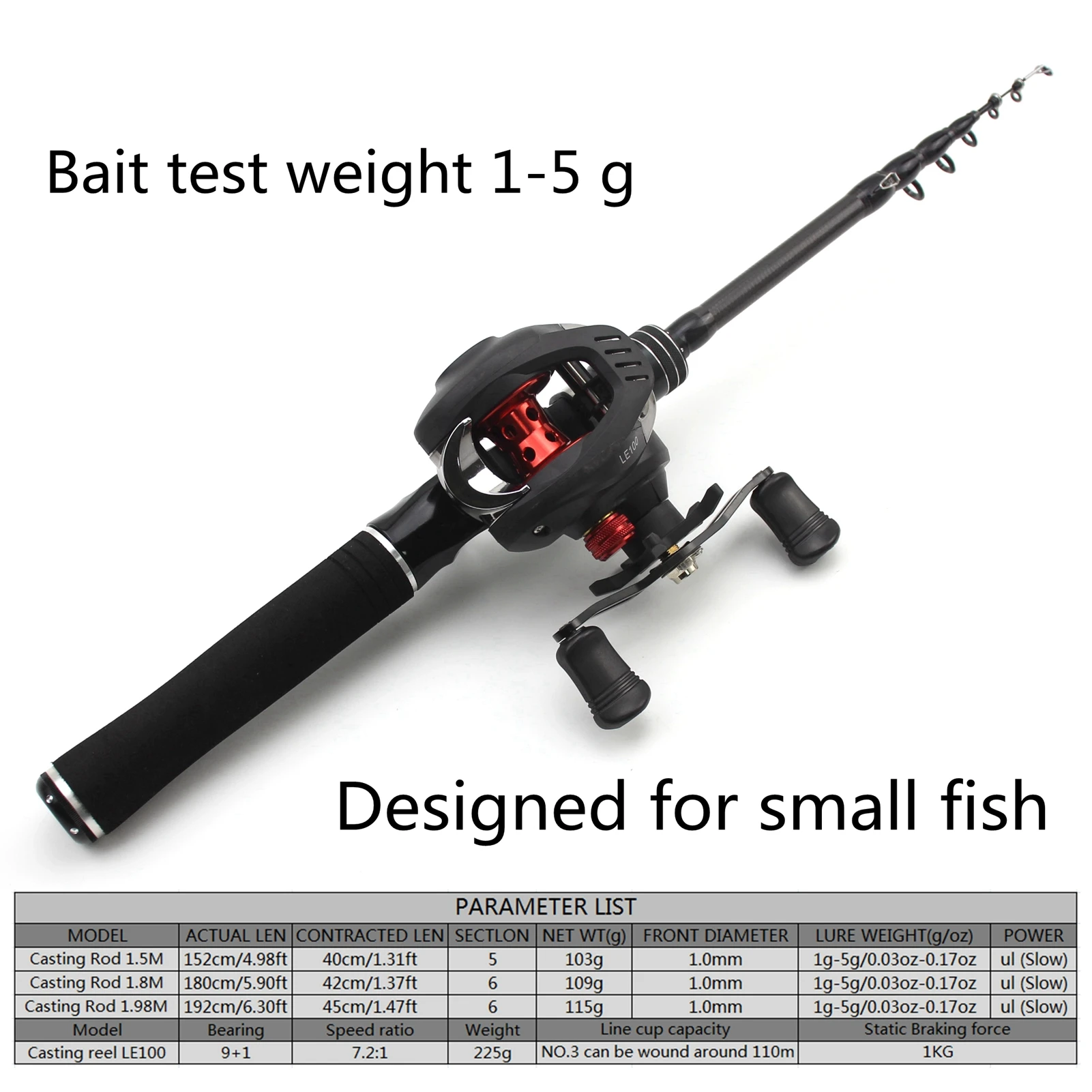 1.5M 1.8M Casting  Rod Reel Combos Tackle closure 45cm Portable telescopic rod and Casting reel Super soft and light Carbon pole