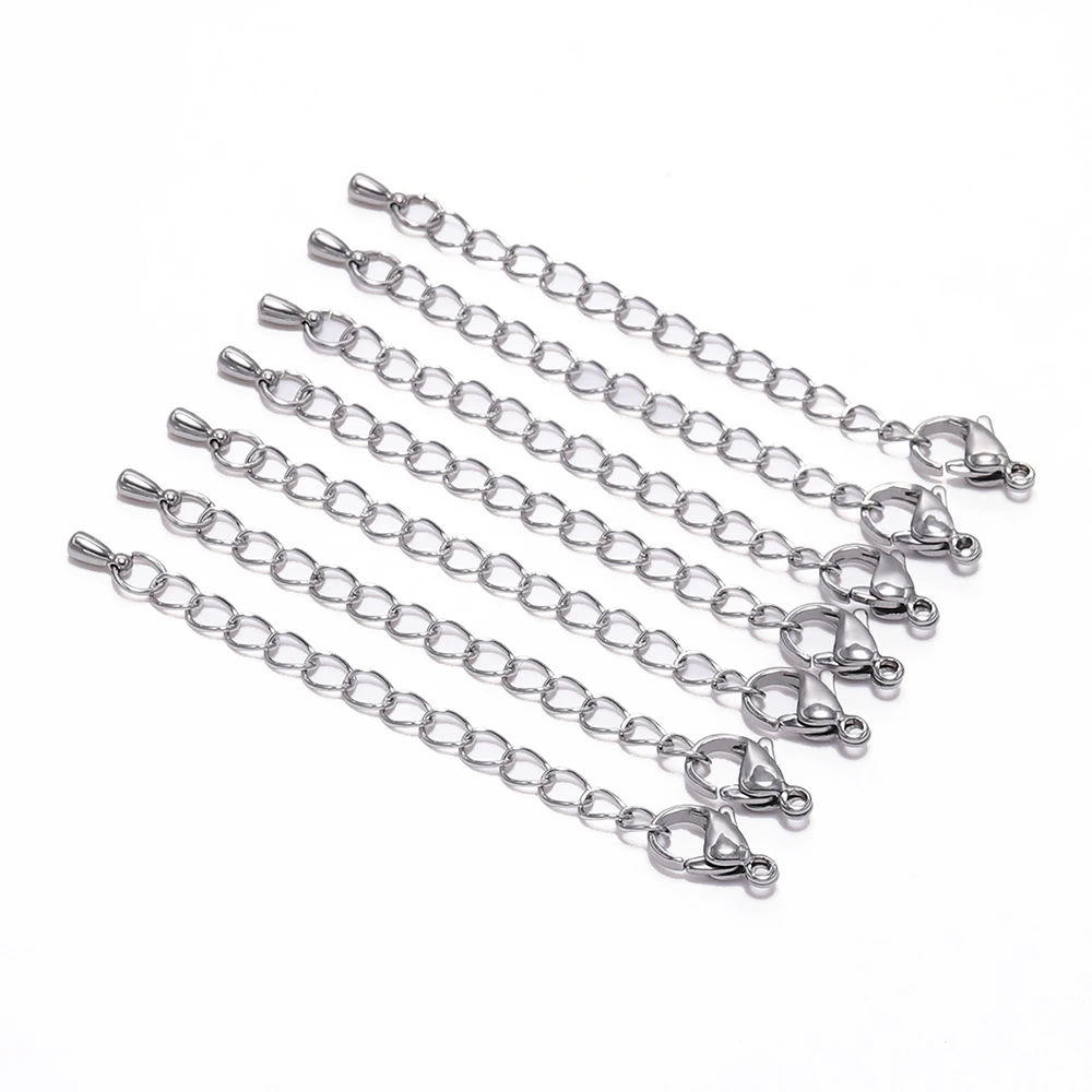 

10pcs/lot Stainless Steel Extension End Chain DIY Bracelet Necklace Tail Chain Lobster Clasp Extender Chains For Jewelry Making