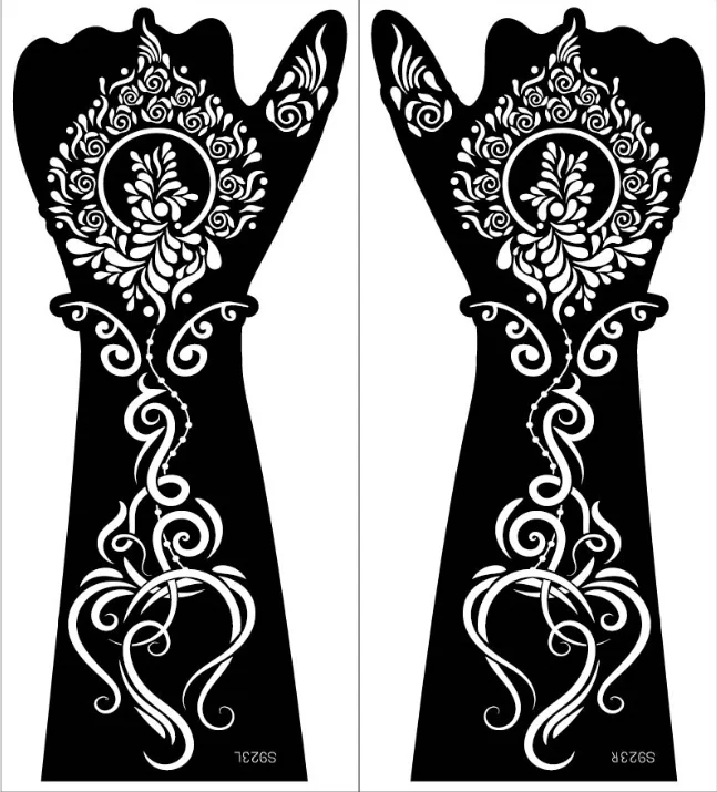 2 sheet Large Henna Hand Tattoo Stencils Women Girls Hand Finger Body Paint Henna Tattoo Templates Stencil DIY Indian Style