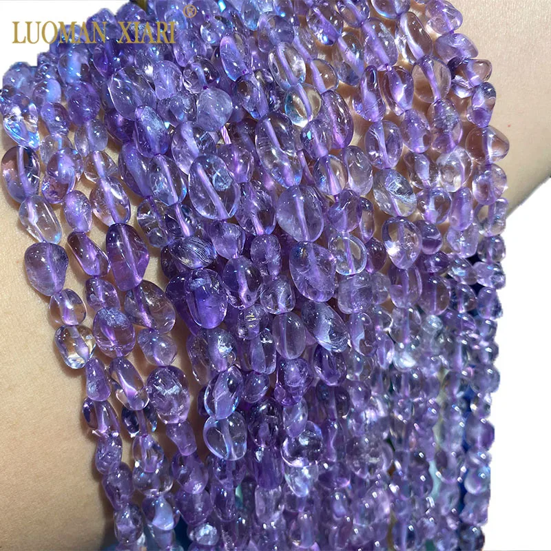 Fine 100% Natural Clearly Amethyst Purple Irregular Gravel Gemstone  Beads For Jewelry Making DIY Bracelet Necklace 6-8mm 15''