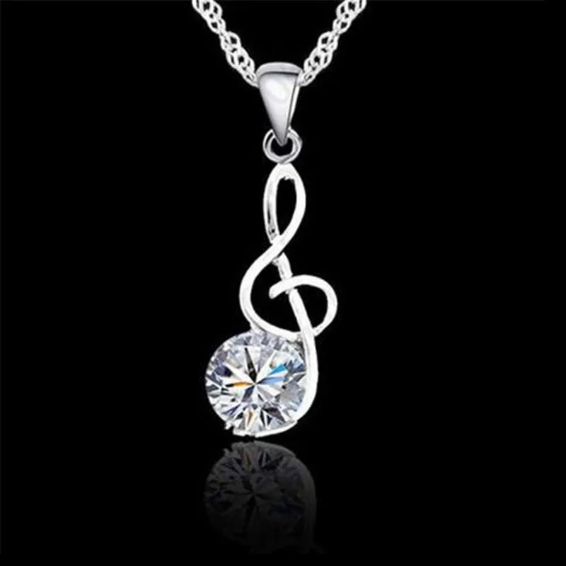 Musical Notes Jewelry Sets 925 Sterling Silver Cubic Zirconia Symbols Pendant Necklaces Hoop Earrings Sets For Women