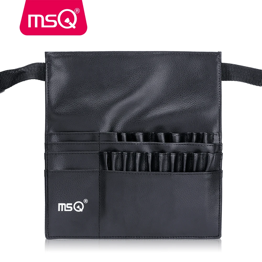 MSQ Professional Cosmetic Bag PU Leather Handbag Waist Bag Foldable  Black Organizer Portable Brown Makeup Brushe Bag