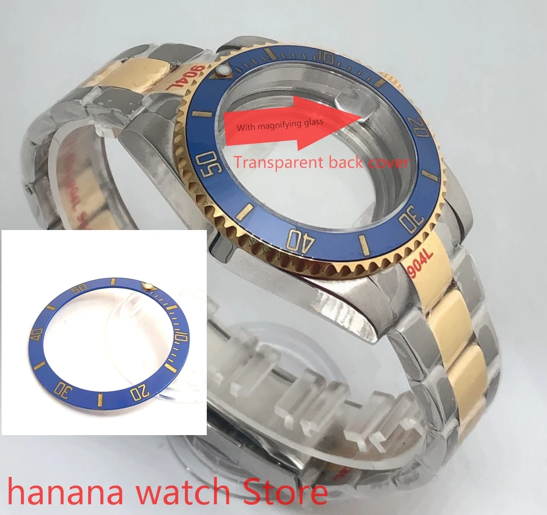 

40mm sapphire glass solid 904L stainless steel luxury case strap suitable for ETA Pearl machine DG28133804 Miyota NH36 NH35 case