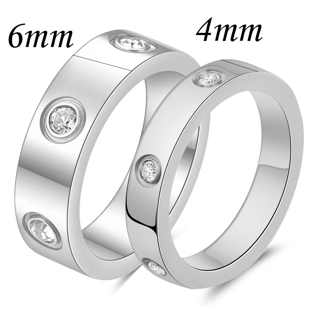 Luxury Shiny Love Ring For Women Fashion Classic Circle Crystal Ring Stainless Steel Wedding Birthday Gift Brands Ring