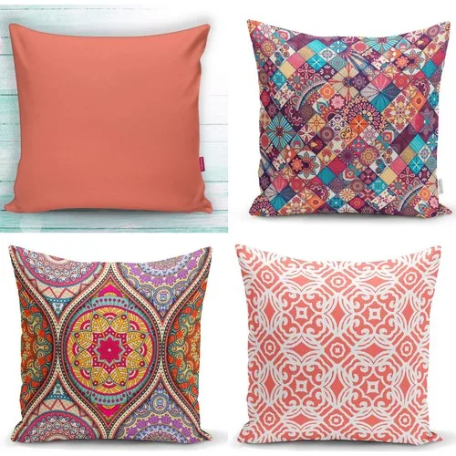 Realhomes Coral Color 4'lü Kombin Decorative Pillow decorate Case Set