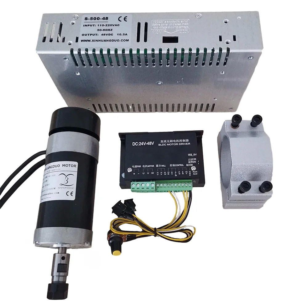 Imagem -01 - Motor do Eixo sem ar Fresco sem Escova Regulador da Braçadeira Kit Cnc Faça Você Mesmo Alta Velocidade dc 48v 12000rpm Er11 Er16 Pinça 57 mm 500w motor do eixo sem ar fresco sem escova regulador da bracadeira kit cnc faca voce mesmo alta velocidade dc 48v 12000rpm er11 er16 pinca 57 mm 500w 01