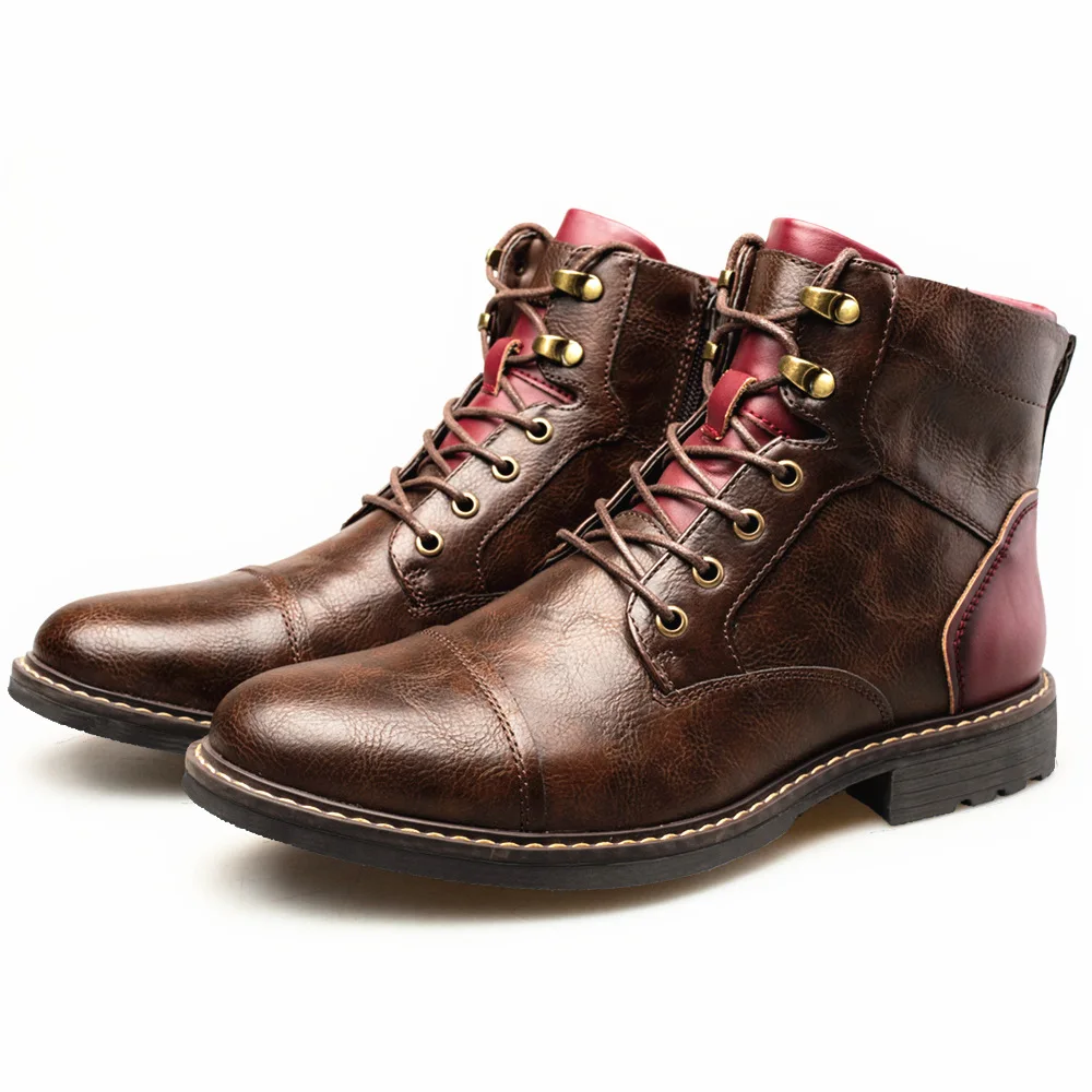 Men Boots Leather Vintage Zipper Style Ankle Lace Up Footwear 3787