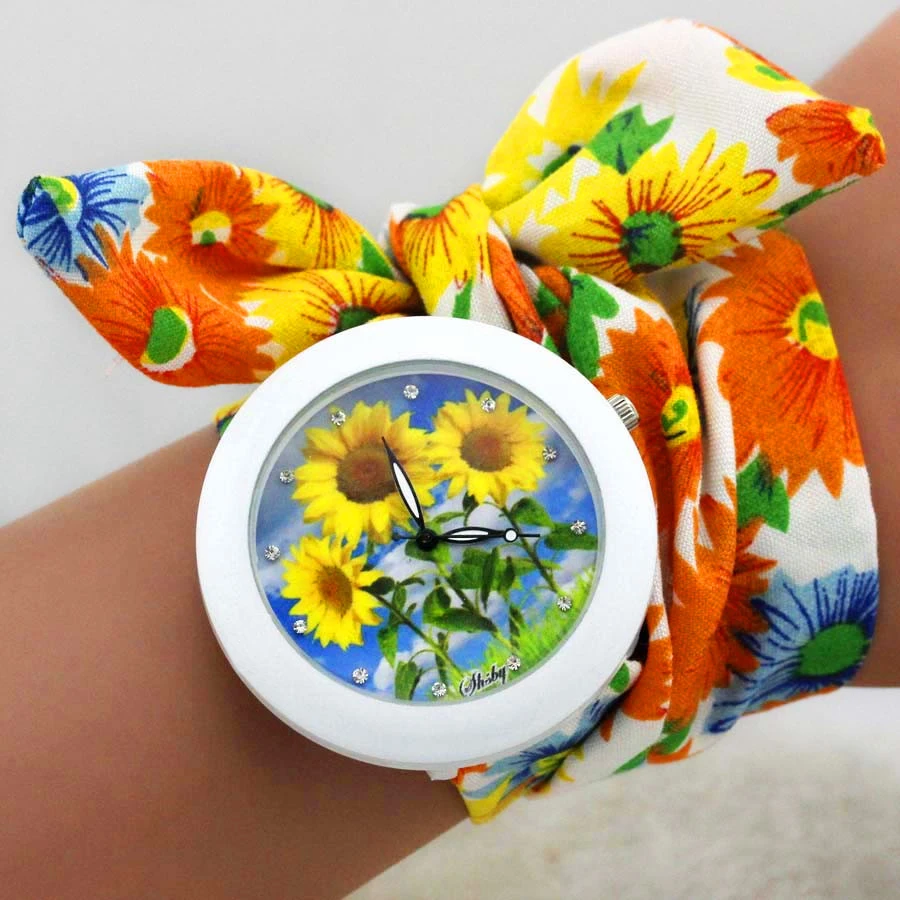 Shsby Neue Design Damen Blume Tuch Armbanduhr Mode Frauen Kleid Uhr Hohe Qualität Stoff Uhr Süße Mädchen Uhr