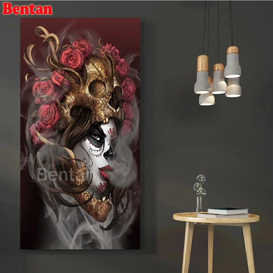 

New Arrival Diamond Painting Halloween Skull Woman Rose Diy Diamond Mosaic Rhinestone Embroidery Full Square Cross Stitch Kits