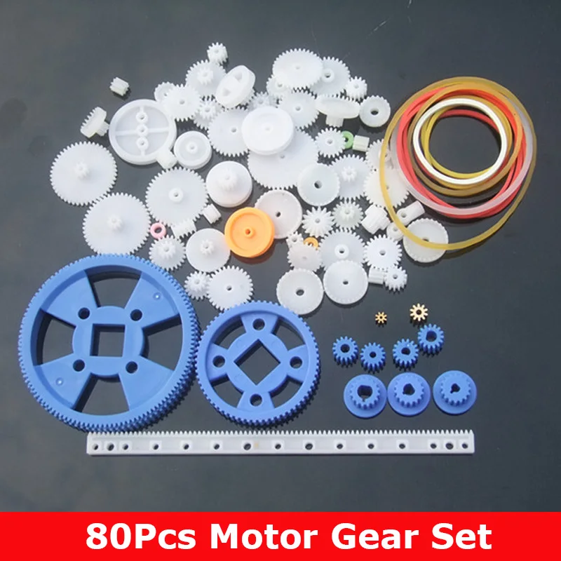 80pcs Plastic DIY Gear Set Single Double Layer Crown Shaft Axle Sleeve Tooth Strip Bevel Gear For DIY Model Toy Car Boat Robot