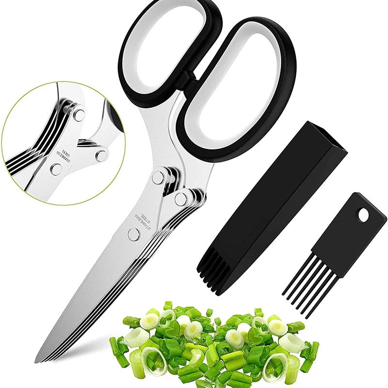 Scallion Scissors Herb Onion Cutter 5 Layer Multi-functional Stainless Steel Kitchen Scissors Scallion Cutter Herb Laver Spices