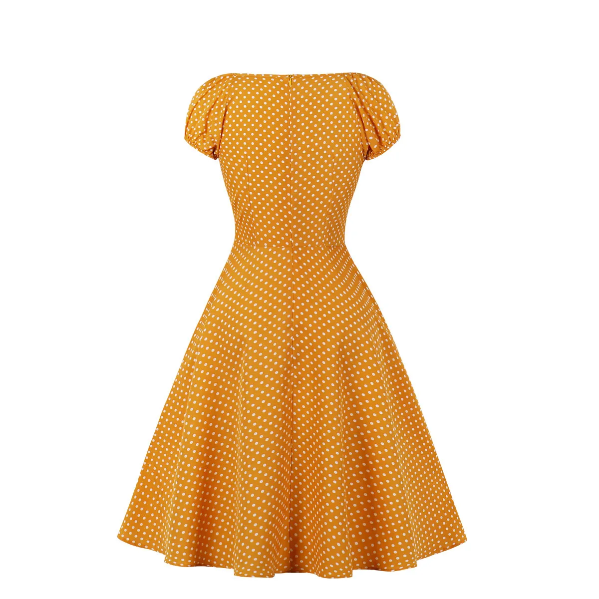 Yellow 50s 60s Pin Up Robes Vintage Button Front Polka Dot Summer Short Sleeve Dresses Women Party Belted Cotton Midi Dress