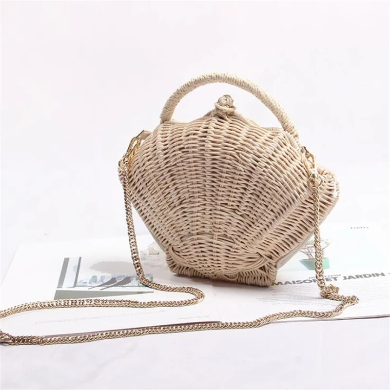 New Hand-made Shell-shaped Vacation Beach Bag for Women One-shoulder Straw Bag Rattan Crossbody Bag IL00610