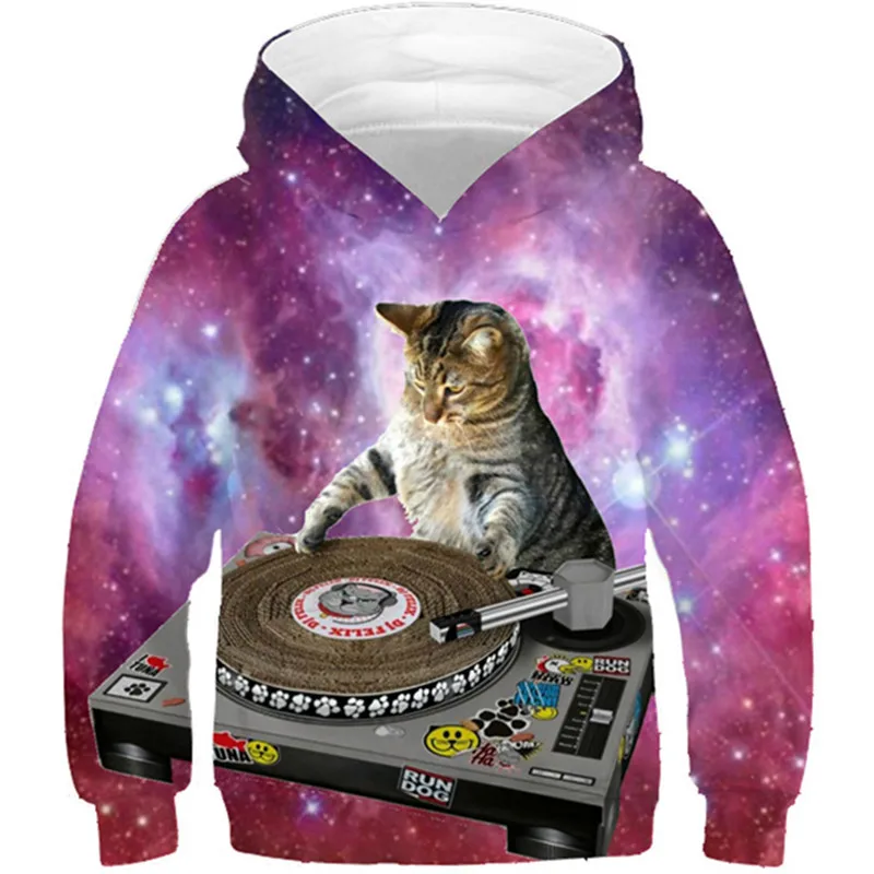 2022 New Space Galaxy Color Kids Hoodies Boys/Girls 3d Sweatshirt DJ Cat Printed Funny Cartoon Clothes Children Pullovers Tops