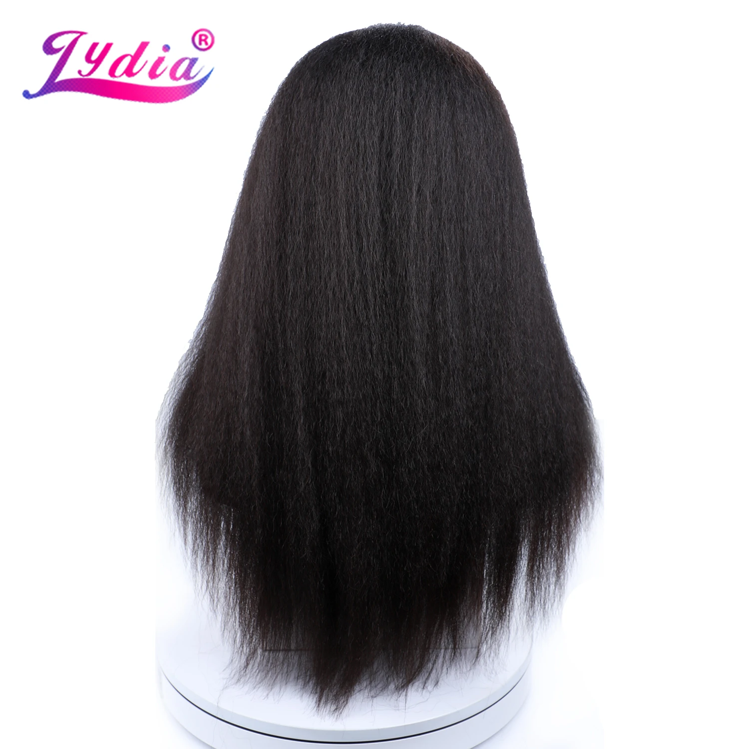 Lydia Long Kinky Straight Synthetic Wigs Front Lace Headline Hand-made Hair Daily&Party Wig 20In Free Side Black Brown