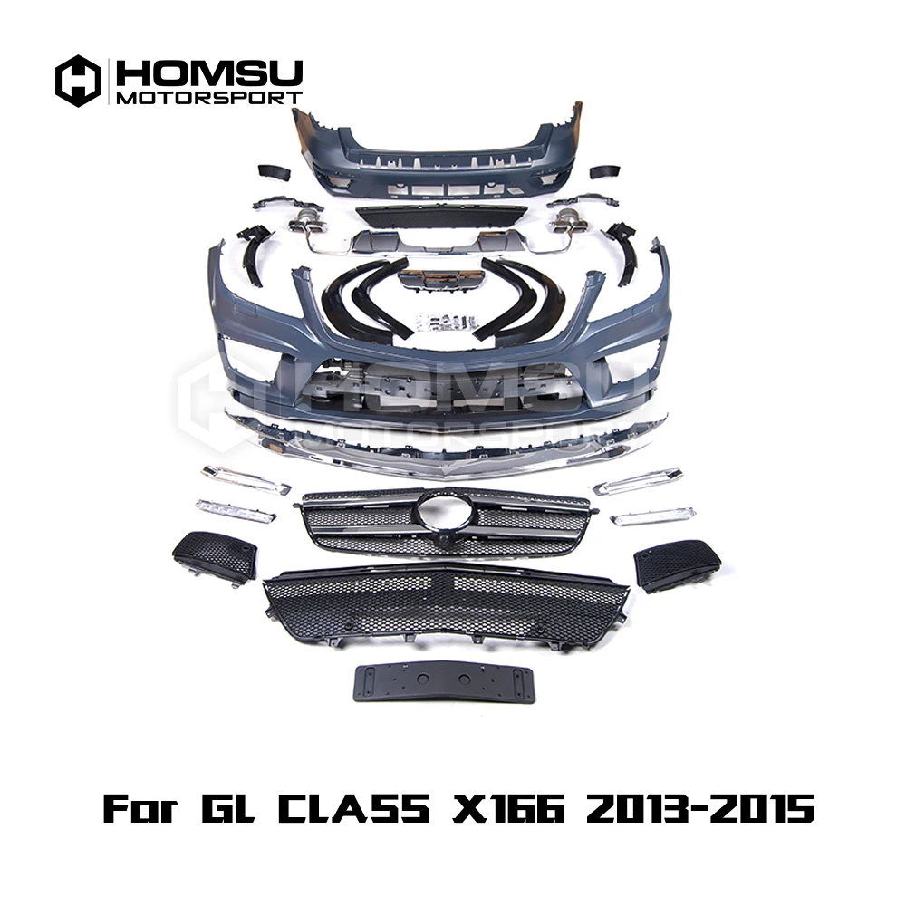 GLS63 style PP Unpainted Body Kit Front Rear Bumper Side Skirts Wheel Eyebrows Exhaust Pipes For Benz GLS Class X166 2013-2015