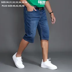 Pantalones cortos vaqueros clásicos para hombre, Shorts elásticos de talla grande 40, 42, 46 y 48, color azul, Verano