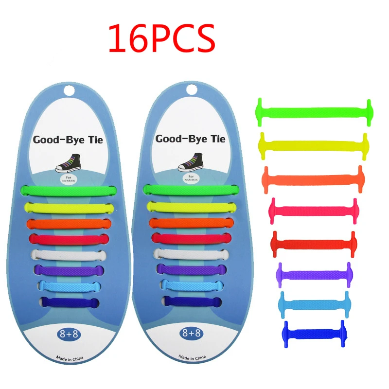 16PCS Silicone Elastic Shoelaces Fashion Unisex Athletic No Tie Shoe Lace All Sneakers Fit Quick Shoe Lace