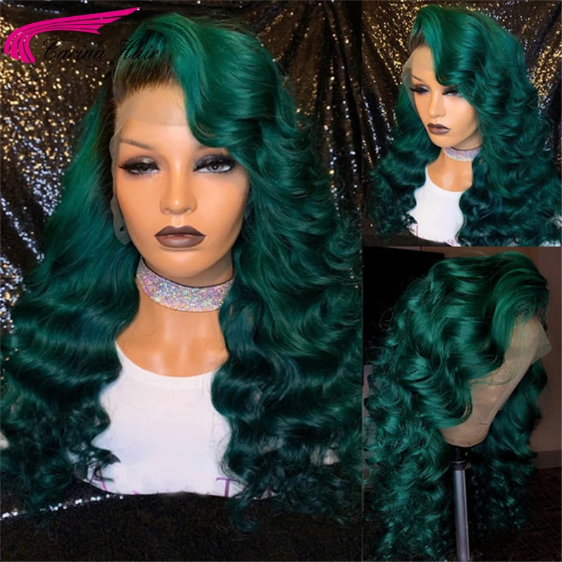 

Ombre Green Colored Lace Front Wigs for Women 180% Brazilian Remy Human Hair Deep Wave Lace Frontal Human Hair Wigs For Women