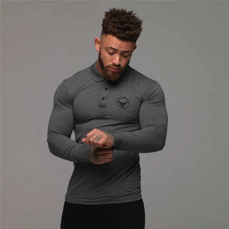 Muscleguys Autumn Fashion Polo Shirt Men Long Sleeve Slim Fit Turn Collar Poloshirt Casual Mens Gym Sportswear Polo T Shirt