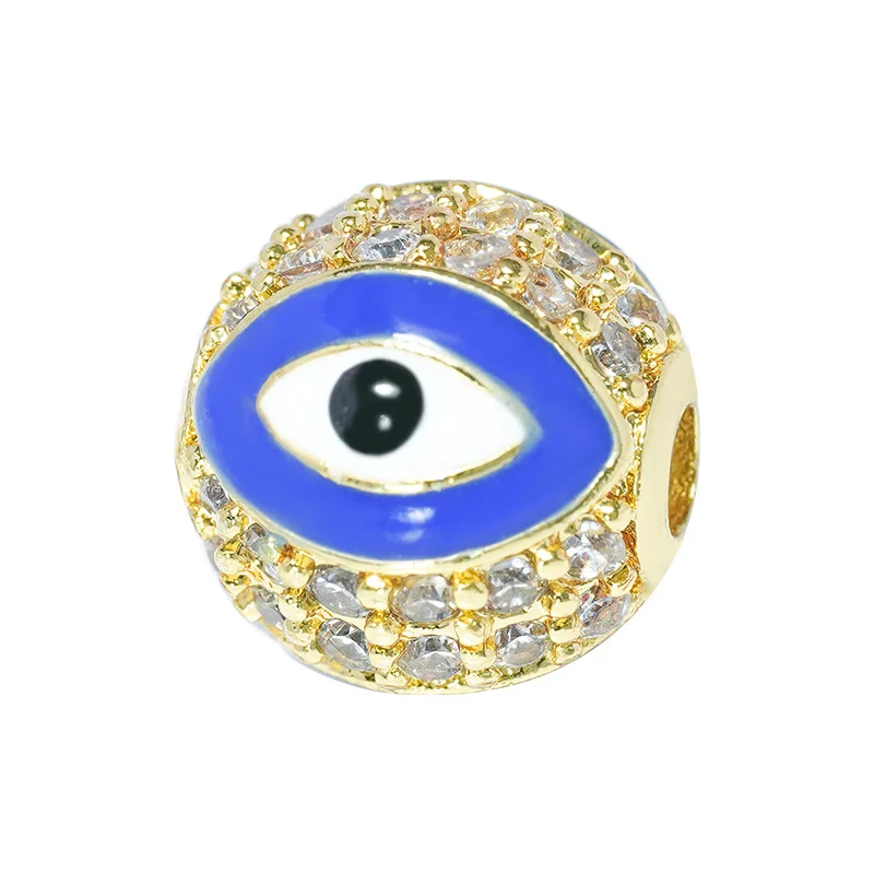 AAA Cubic Zirconia Crystal Evil Eye Gold-plated Ball Charm Beads For Necklace Bracelet DIY Makings Fashion CZ Jewelry Findings