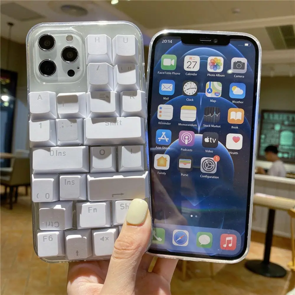 for iphone 11 case Funny 3D keyboard Transparent phone case for iphone 13 12 Pro Max 11 6 7 8 Plus XR X XS epoxy silicone Cover