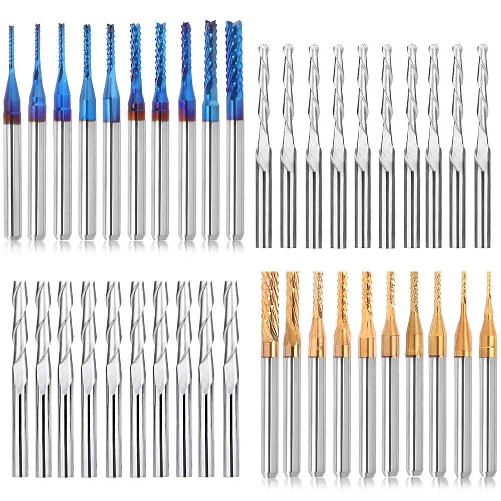 10/40PCS Set di punte per incisione fresa 3.175mm codolo punte del Router di CNC fresa a sfera fresa PCB fresa utensili di fresatura in metallo duro