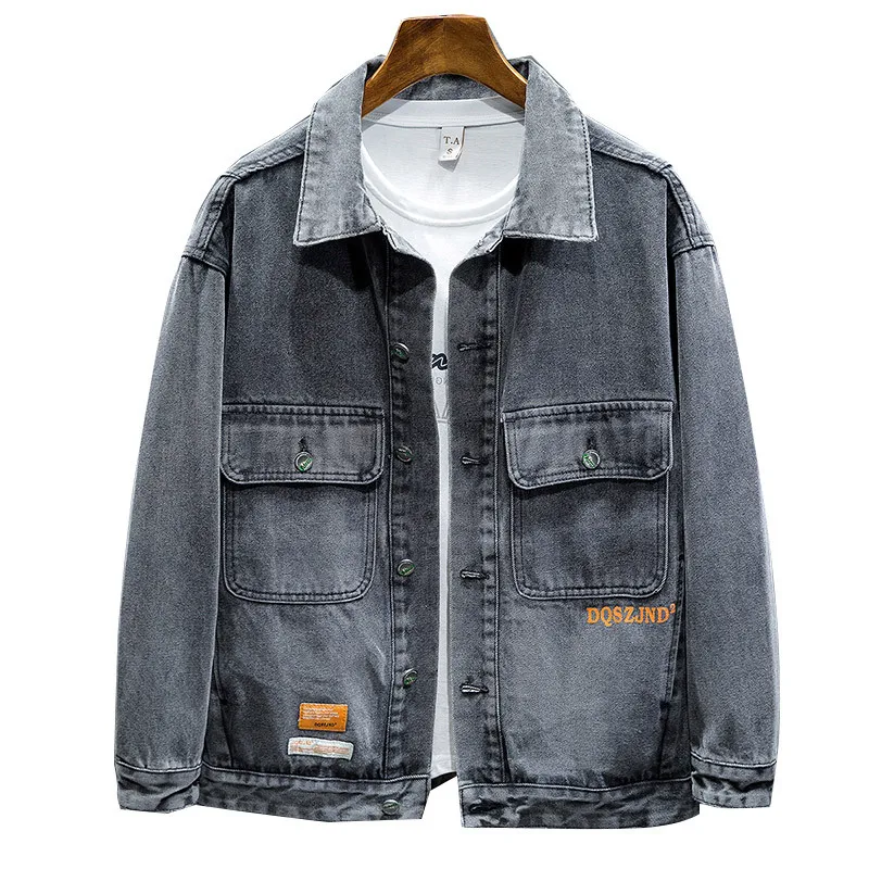 oversized 5XL 6XL 7XL Men\'s Casual Loose Printed Denim Jacket 2023 autumn new Fashion single breasted lapel blue denim jacket