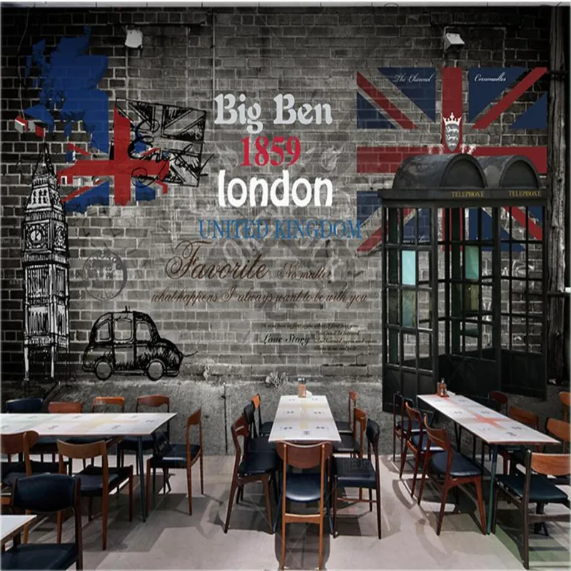 

Retro Nostalgic British Telephone Booth 3D Brick Wallpaper Cafe Restaurant Bar Industrial Decor Background Mural Wall Paper 3D