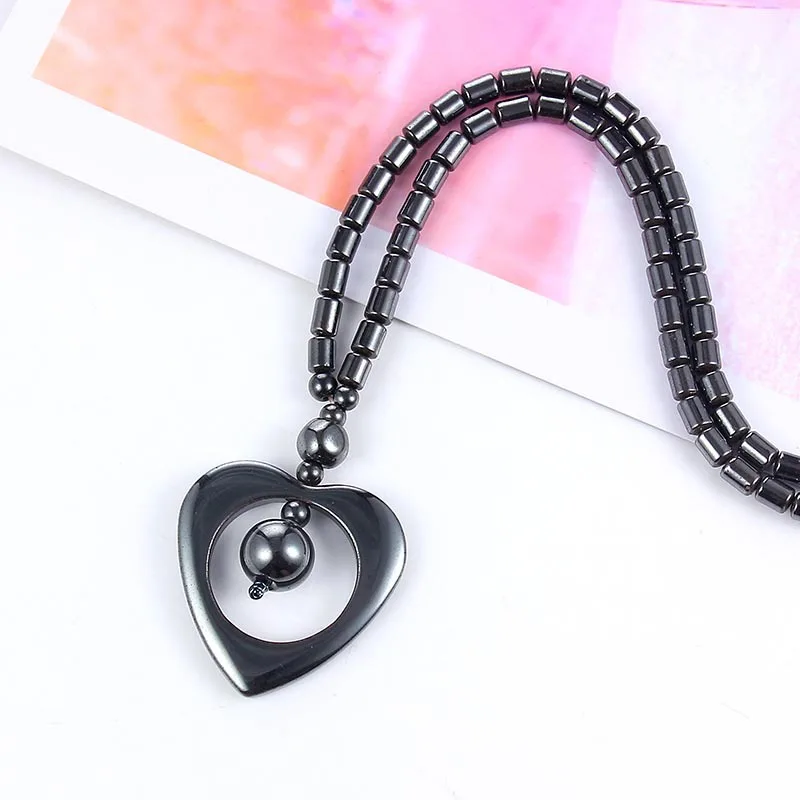 New Natural Stone Hematite Heart Pendant Necklaces for Woman Men Personality Magnetic Bead Necklace Fashion  Fine Jewelry