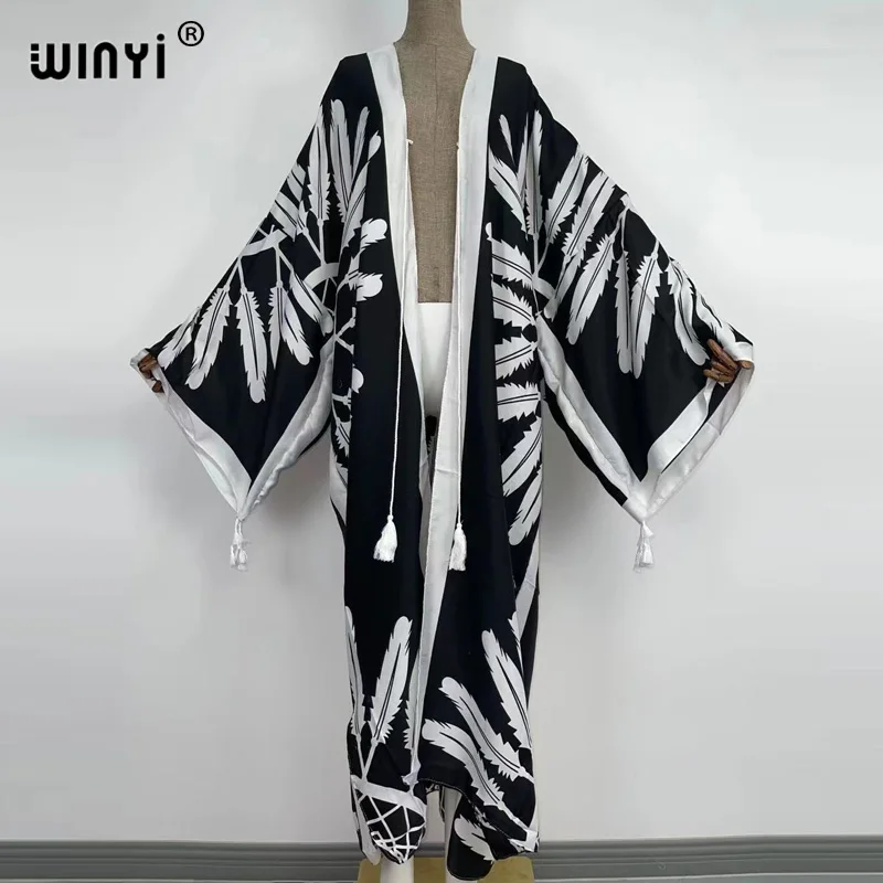 Casual Long Cardigan Women dress long Sleeve Vintage boho Loose Coat kimono color printing Oversized Jumper Fashion Lady caftan