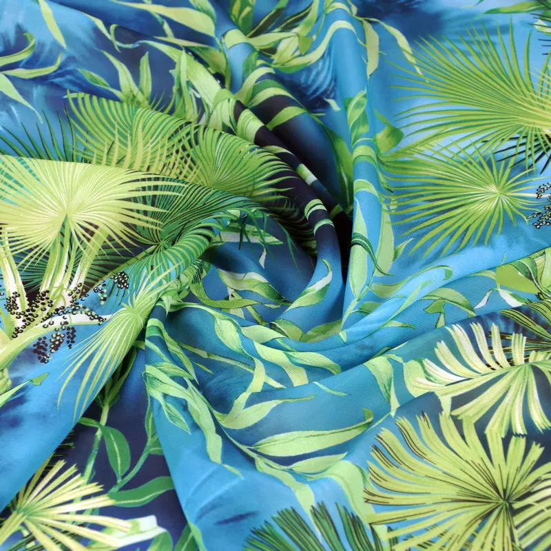 100X145cm Green jungle Leaves Printed Thin Chiffon Fabric For Woman Girl Spring and Summer Long Dress DIY Sewing