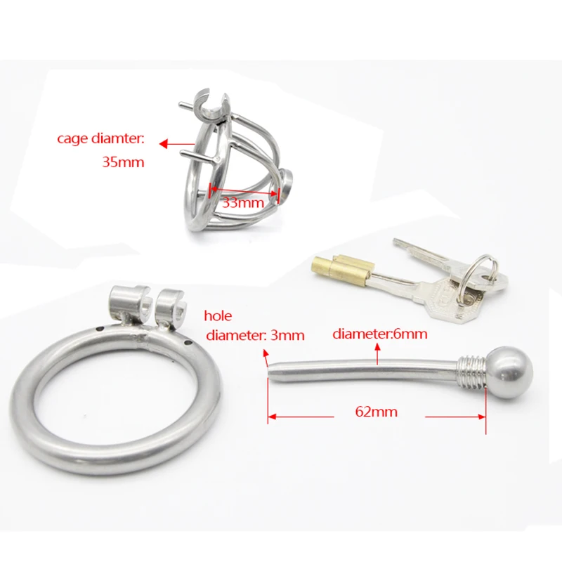 CHASTE BIRD Male 304 Stainless Steel Metal Chastity Device with Urethra Catheter Cock Cage Penis Ring Belt Sex Toy BDSM A229-1