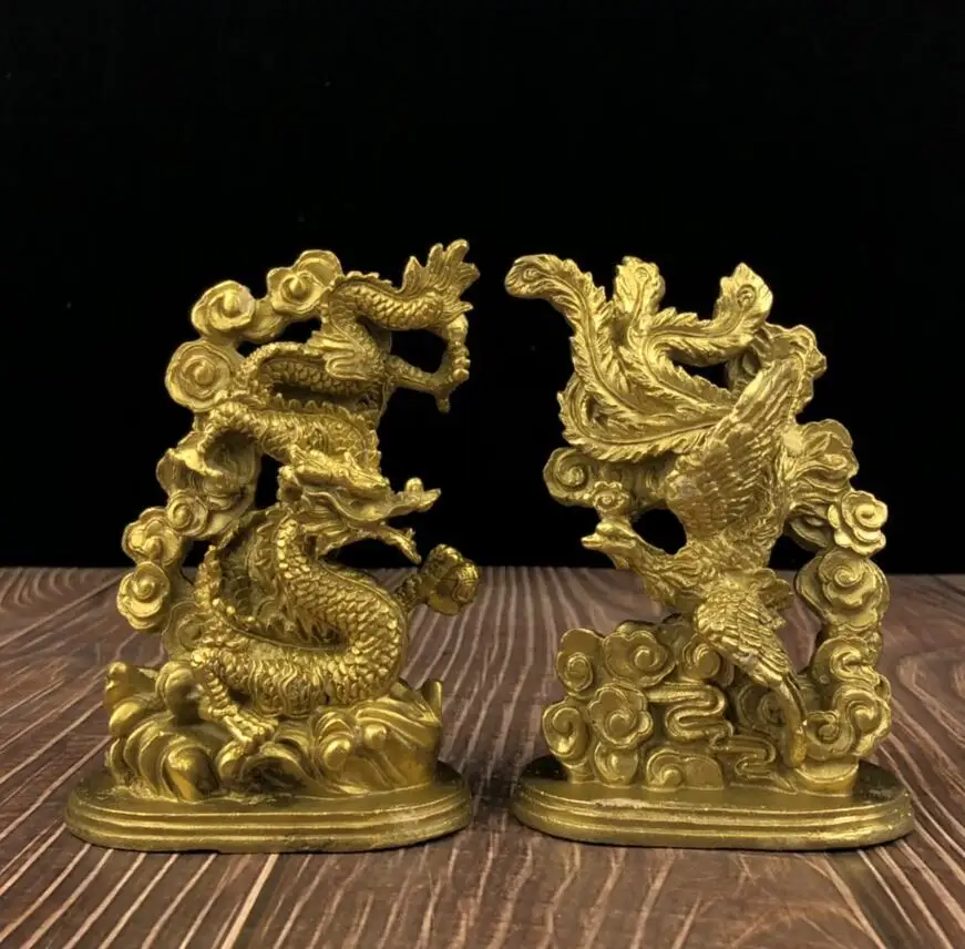 

Brass Folk Feng Shui Dragon Phoenix Chengxiang Statue Home Decoration Crafts Statue A Pair